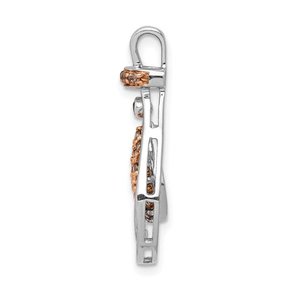 14k White Gold with Rose Rhodium 1/4 carat Champagne Diamond Teardrop Chain Slide