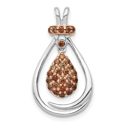 14k White Gold with Rose Rhodium 1/4 carat Champagne Diamond Teardrop Chain Slide