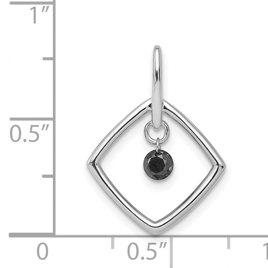 14k White Gold 1/6 carat Black Diamond Dangle Square Pendant