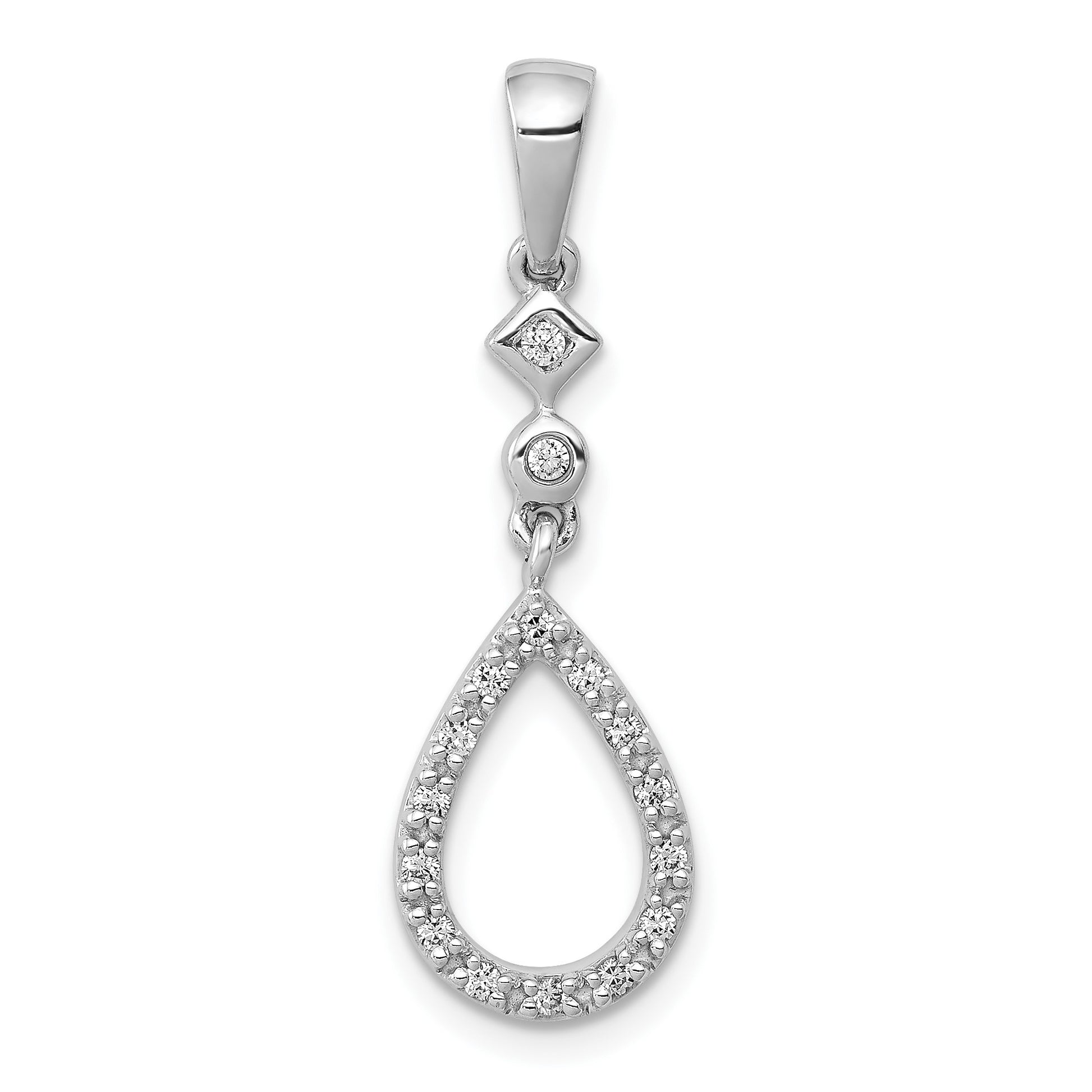 14k White Gold 1/8 carat Diamond Vintage Teardrop Pendant