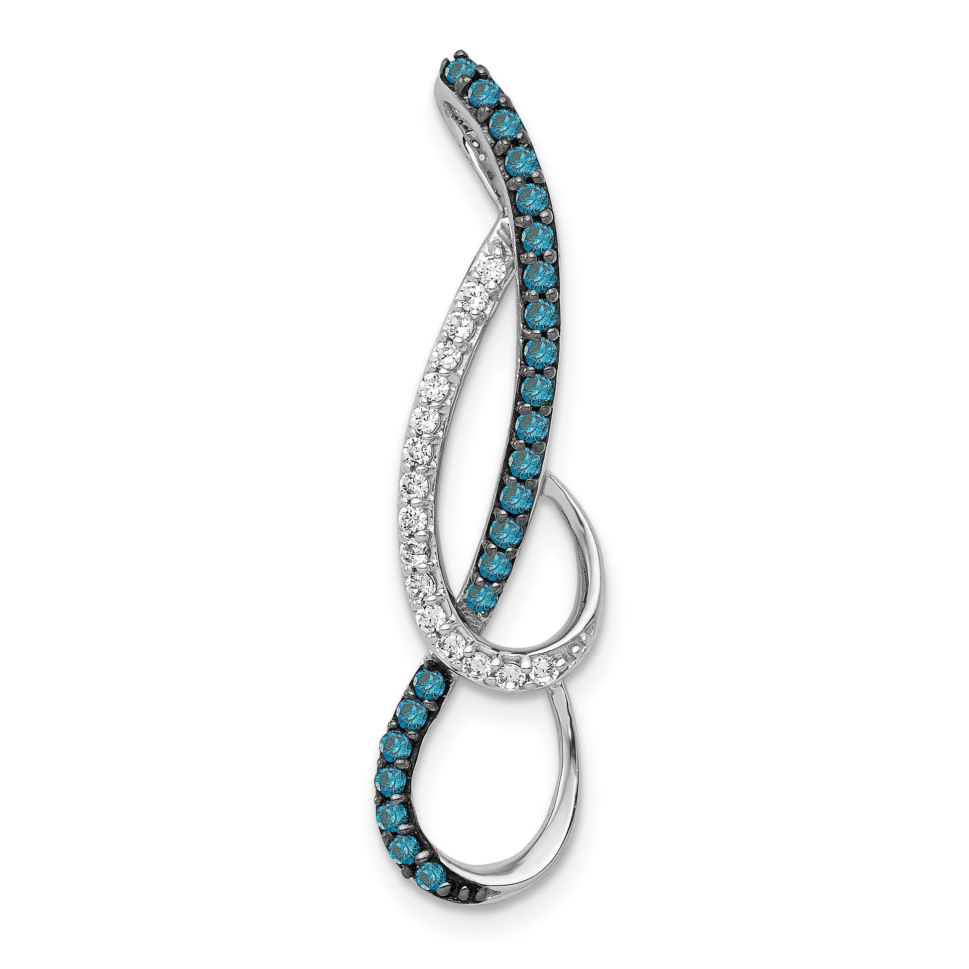 14k White Gold 1/4 carat Blue and White Diamond Fancy Chain Slide