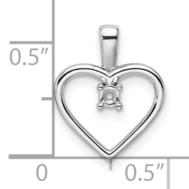 14k White Gold Holds 1-2.3mm Stone Heart Pendant Mounting