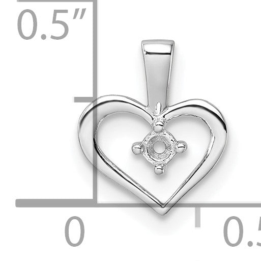 14k White Gold Holds 1-1.7mm Stone Heart Pendant Mounting