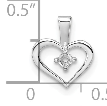 14k White Gold Holds 1-1.7mm Stone Heart Pendant Mounting