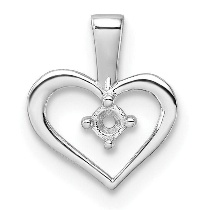 14k White Gold Holds 1-1.7mm Stone Heart Pendant Mounting