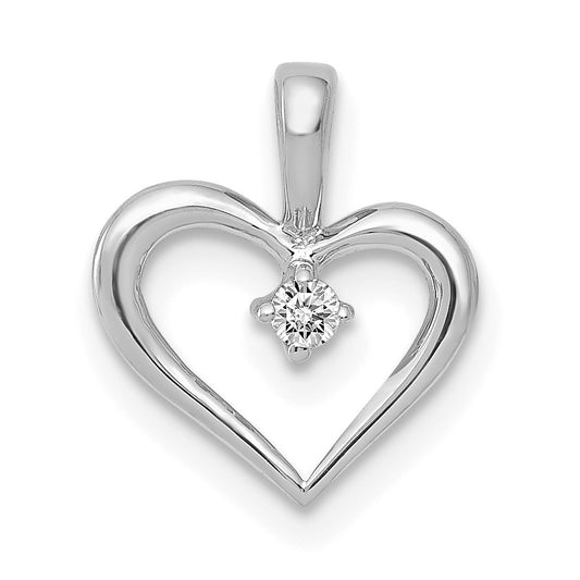 14k White Gold .02 carat AA Diamond Heart Pendant