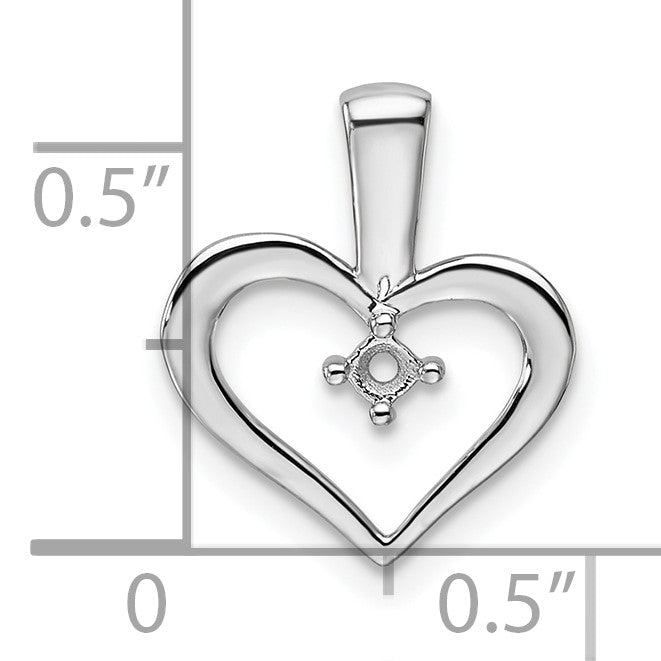 14k White Gold Holds 1-2.3mm Stone Heart Pendant Mounting