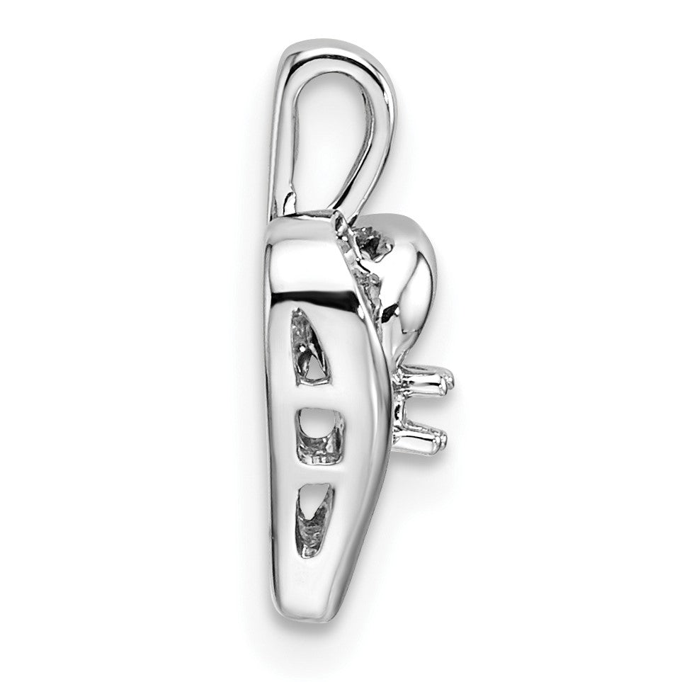 14k White Gold Holds 1-1.7mm Stone Heart Pendant Mounting