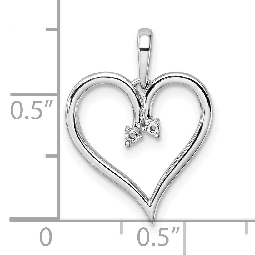 14k White Gold Holds 2-1.4mm Stones Heart Pendant Mounting