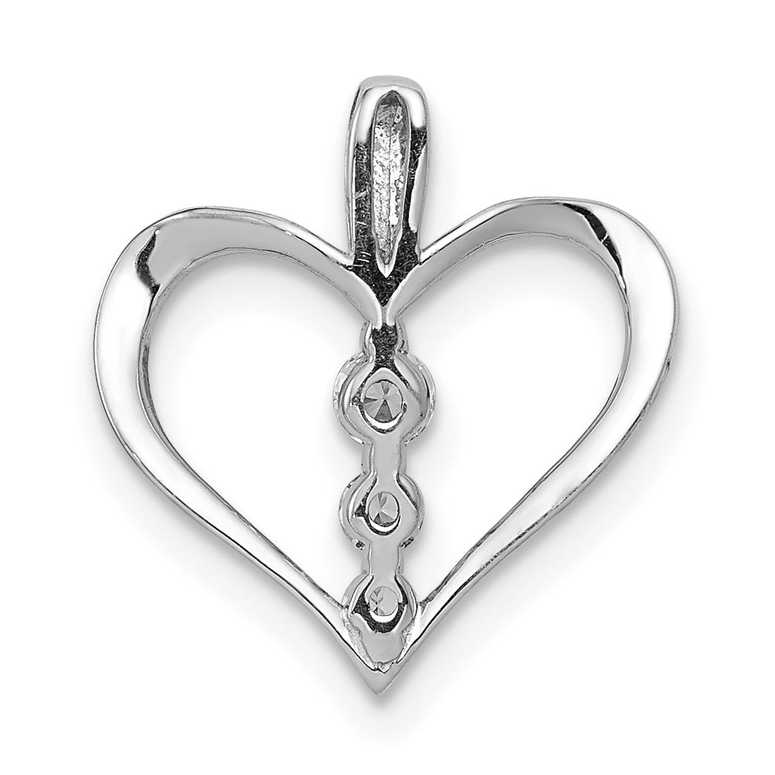14k White Gold 1/10 carat Diamond 3-stone Heart Pendant