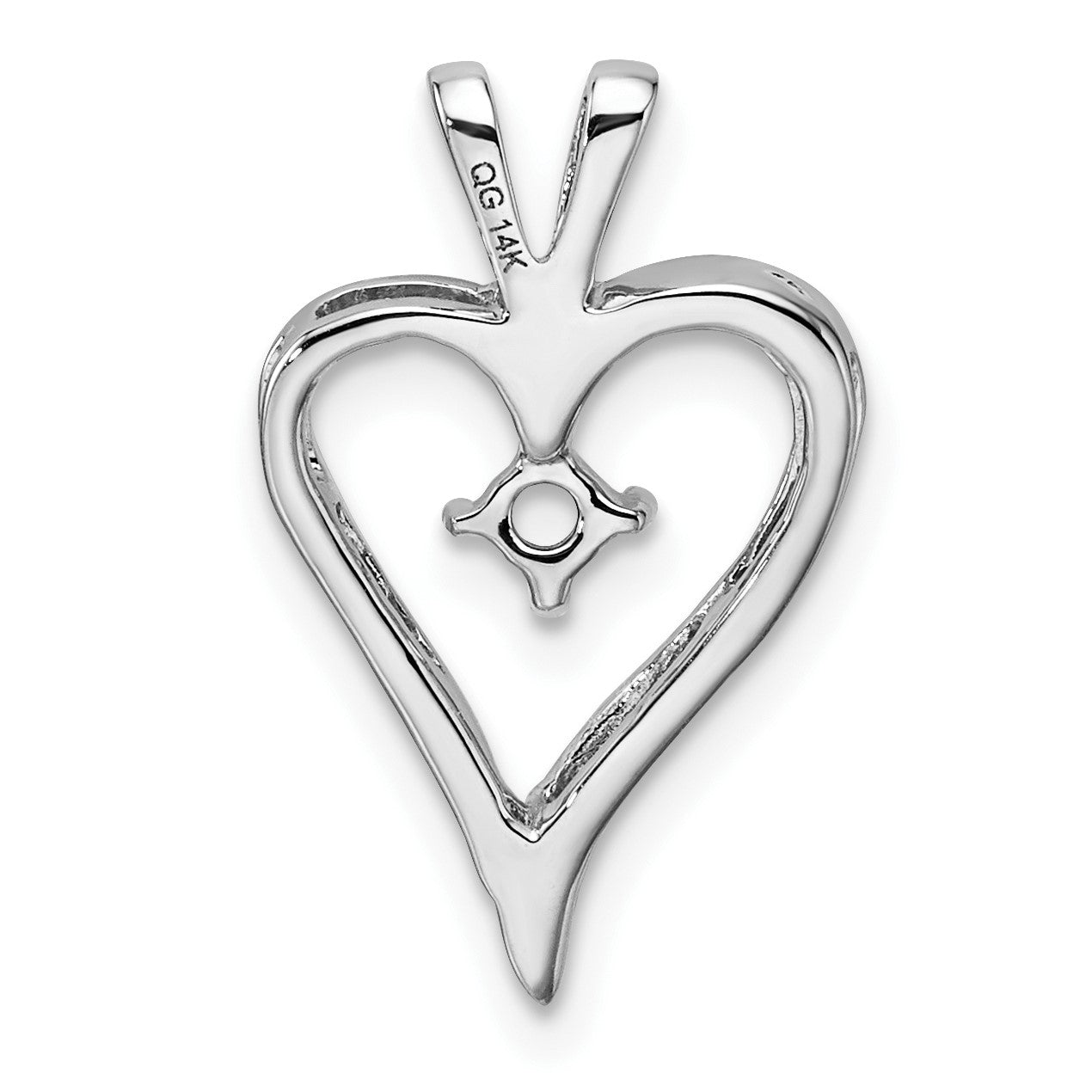 14k White Gold Holds 1-3.0mm Stone Heart Pendant Mounting