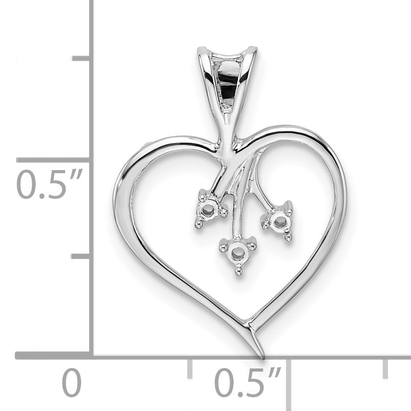 14k White Gold Holds 3-1.6mm Stones Heart Pendant Mounting