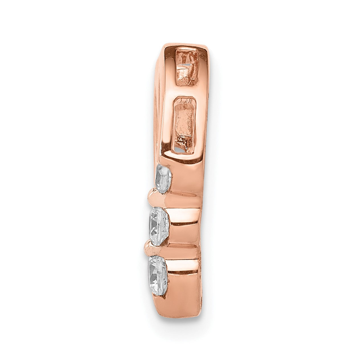 14k Rose Gold 1/6 carat Diamond 3-Stone Heart Chain Slide