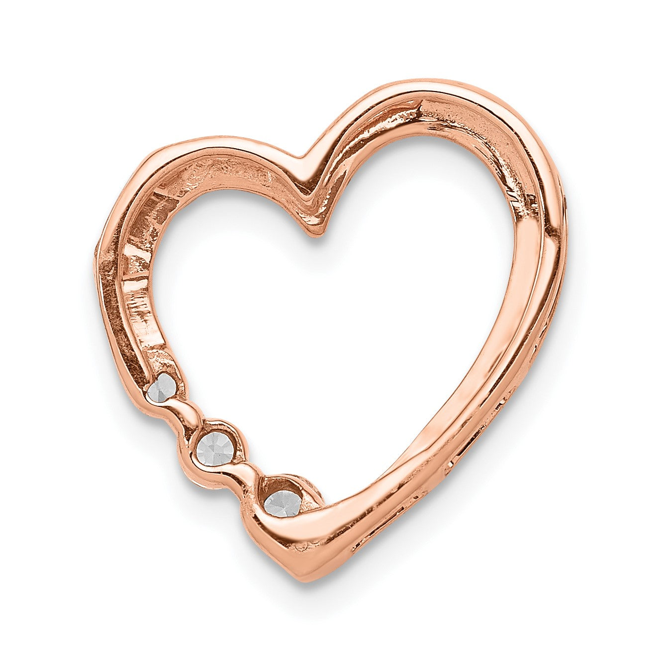 14k Rose Gold 1/6 carat Diamond 3-Stone Heart Chain Slide