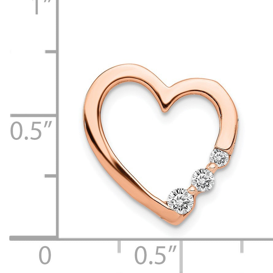 14k Rose Gold 1/6 carat Diamond 3-Stone Heart Chain Slide