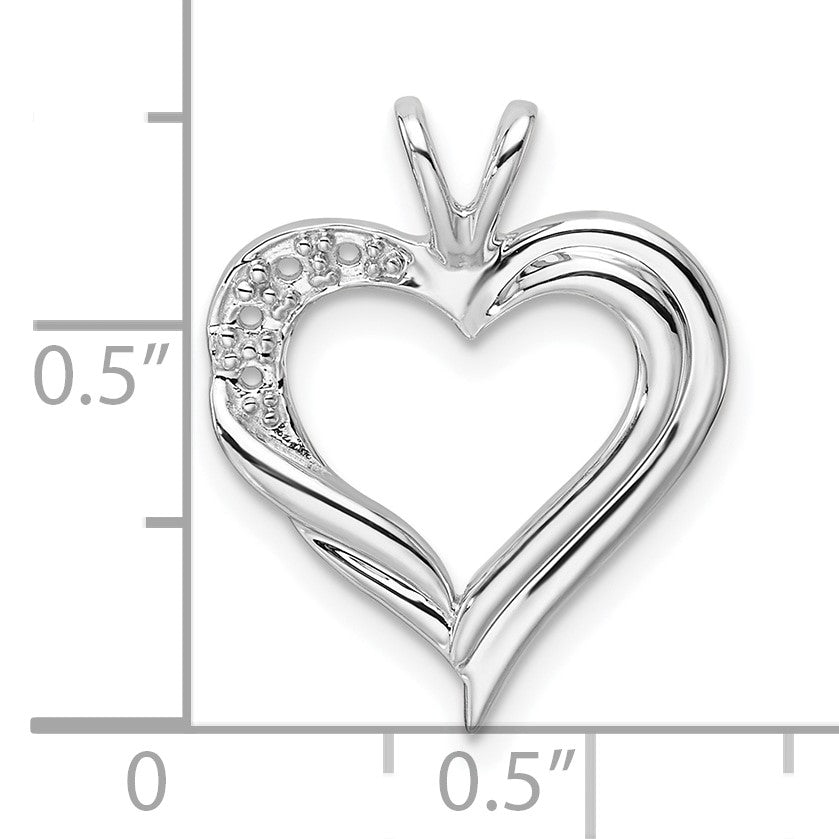 14k White Gold Holds 2-1.4mm/2-1.6mm Stones Heart Pendant Mounting