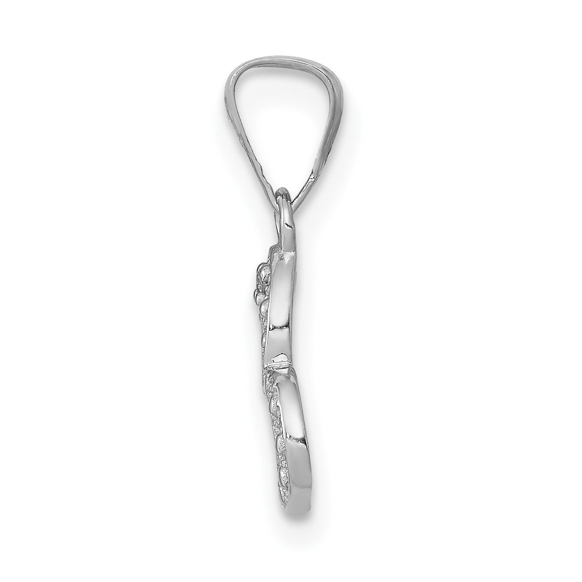 14k White Gold .01 carat Diamond Curved Heart Pendant