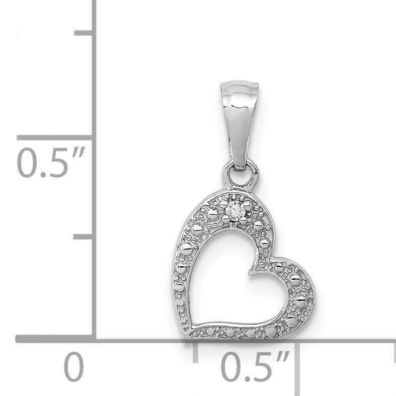 14k White Gold .01 carat Diamond Curved Heart Pendant