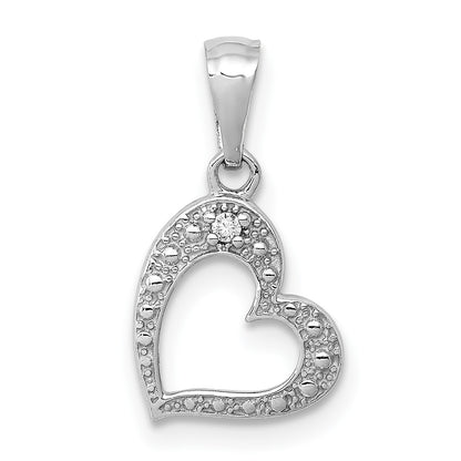 14k White Gold .01 carat Diamond Curved Heart Pendant