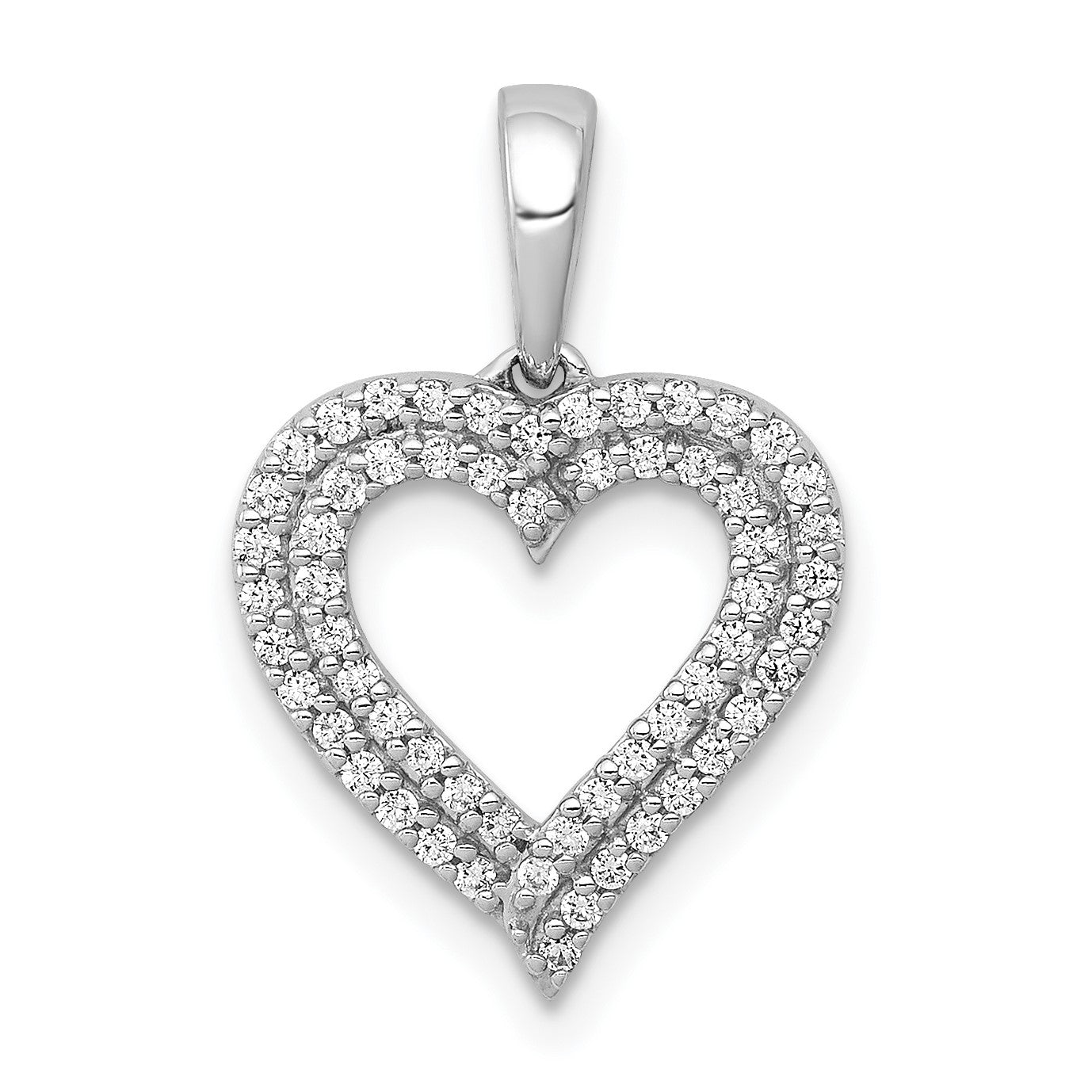 14k White Gold 1/4 carat Diamond 2-row Heart Pendant