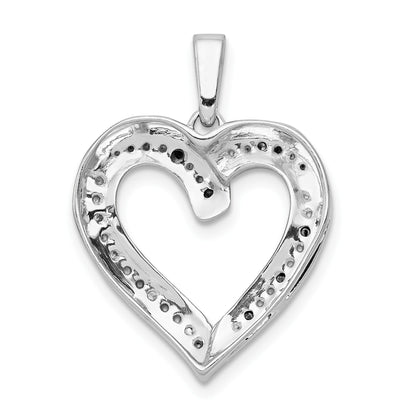 14k White Gold with Black Rhodium 1/20 carat Blue and White Diamond Heart Pendant