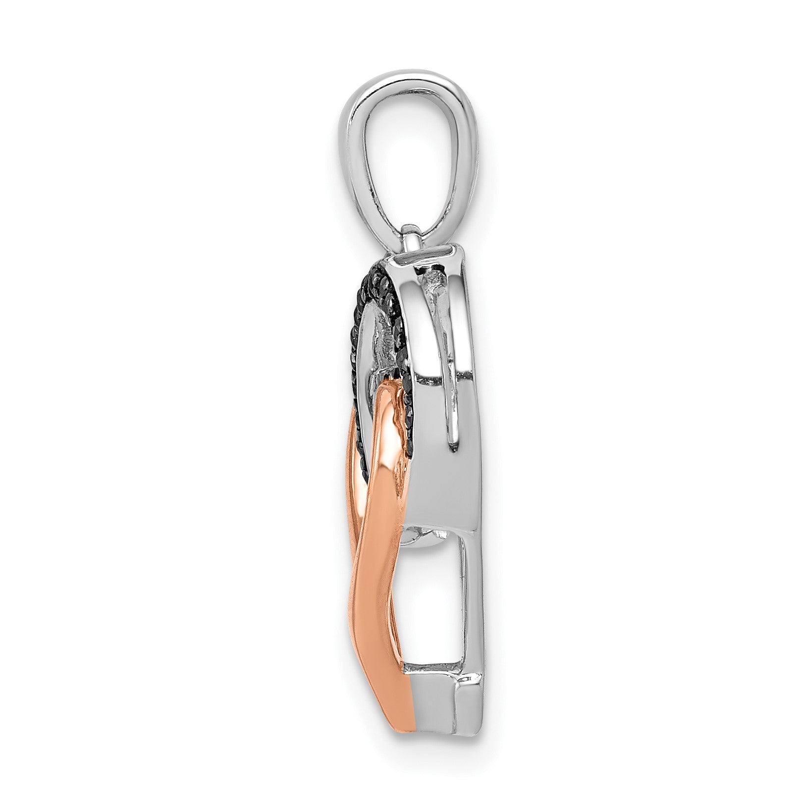 14k White and Rose Gold with Black Rhodium White and Black Diamond Hearts Pendant