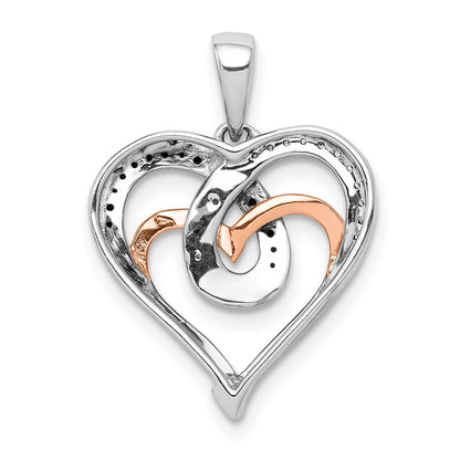 14k White and Rose Gold with Black Rhodium White and Black Diamond Hearts Pendant
