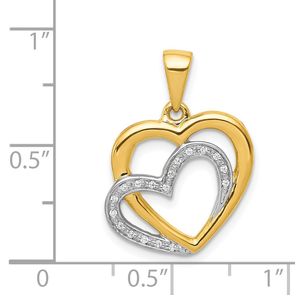 14k and White Rhodium Diamond Entwined Hearts Pendant