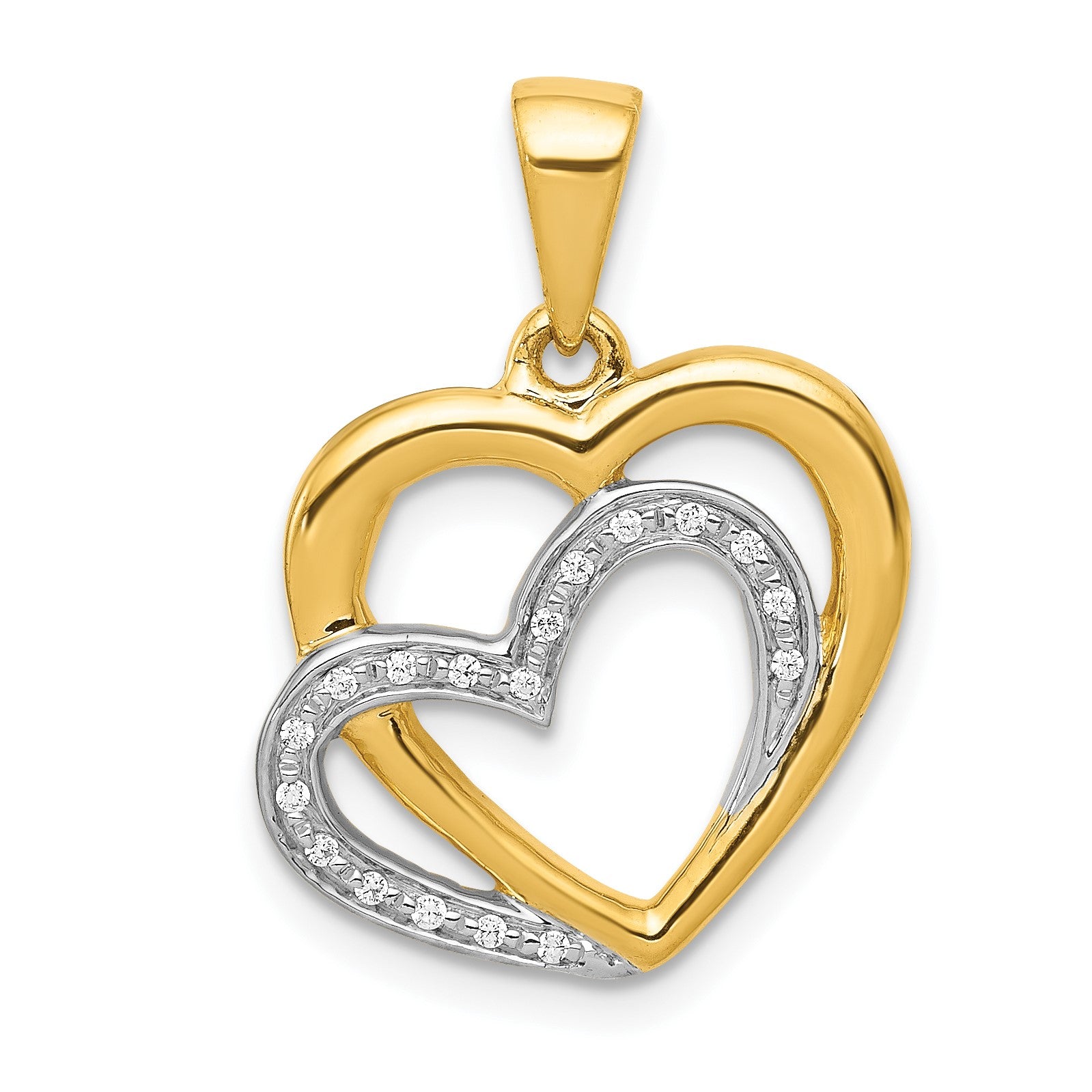 14k and White Rhodium Diamond Entwined Hearts Pendant