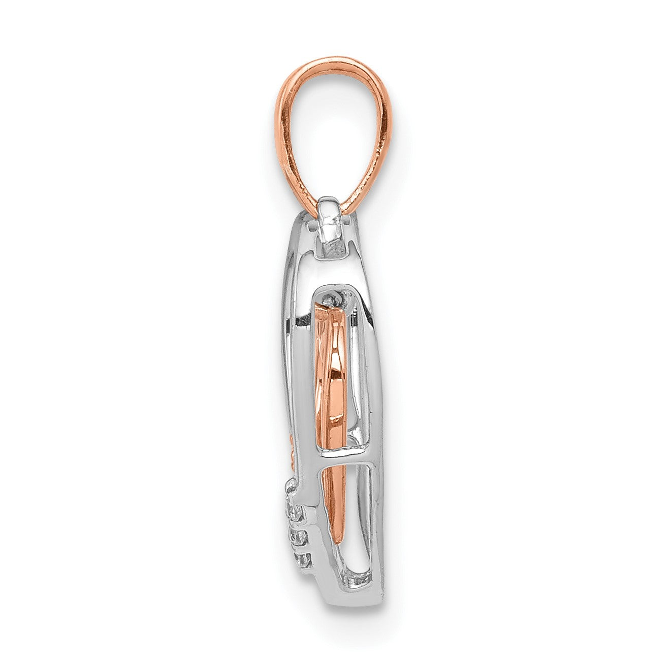 14kt White and Rose Gold Dangling Heart in Diamond Heart Pendant