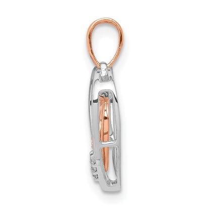 14kt White and Rose Gold Dangling Heart in Diamond Heart Pendant