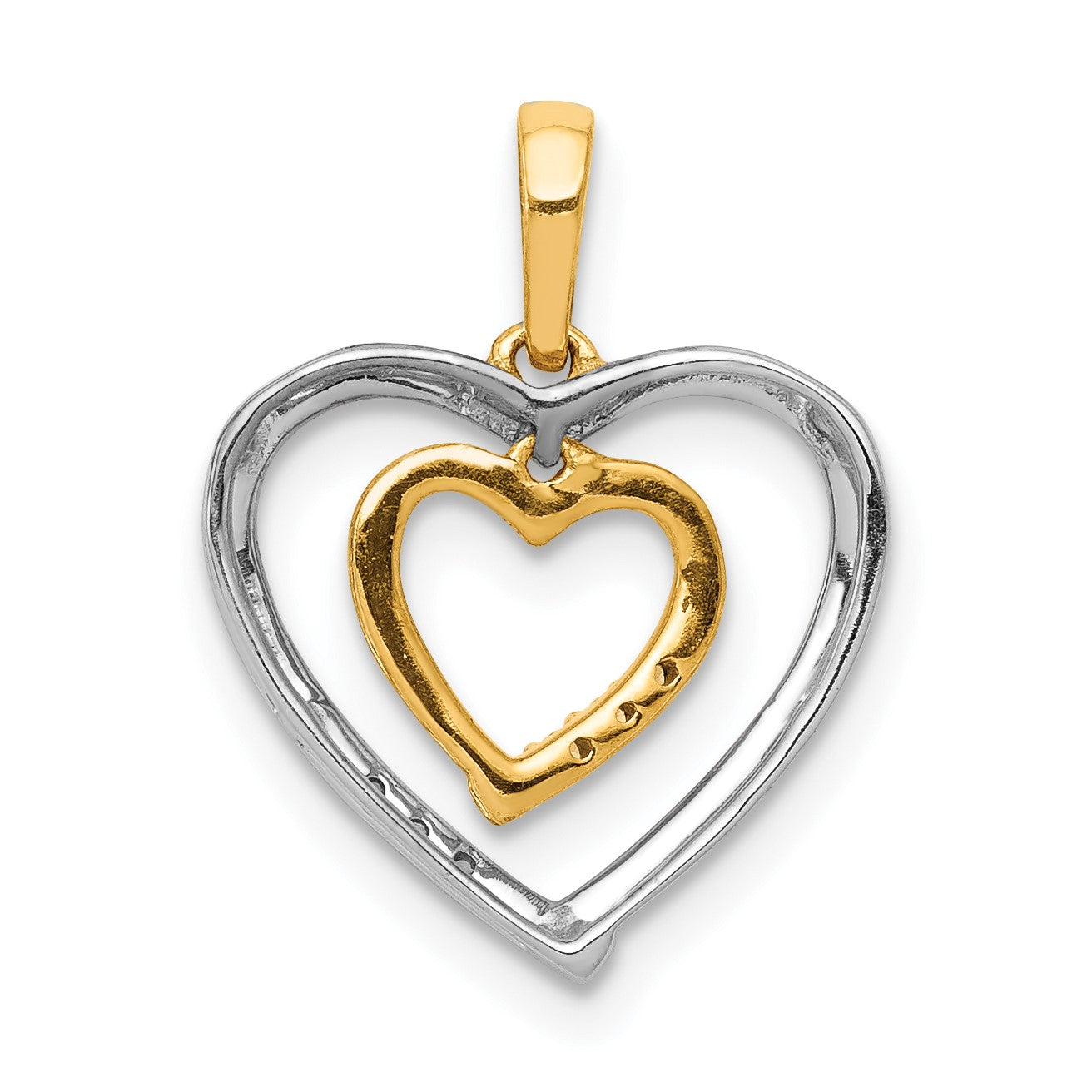 14kt Two-tone Dangling Heart in Diamond Heart Pendant