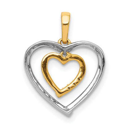 14kt Two-tone Dangling Heart in Diamond Heart Pendant