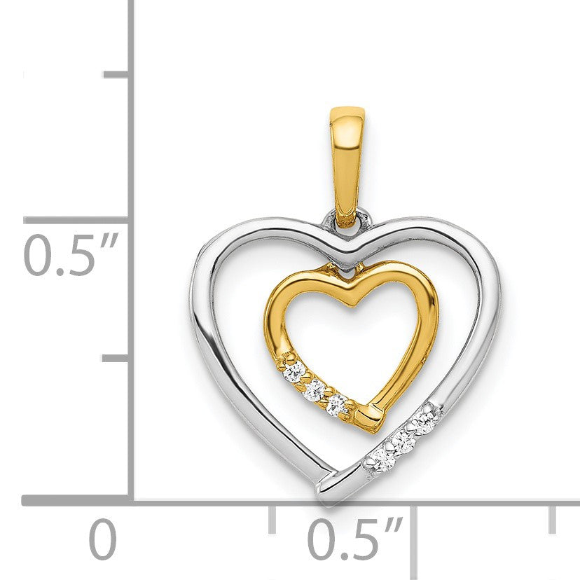 14kt Two-tone Dangling Heart in Diamond Heart Pendant