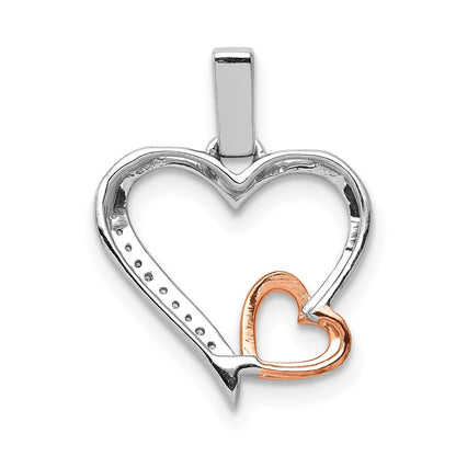 14k White and Rose Gold 1/20 carat Diamond Double Hearts Pendant
