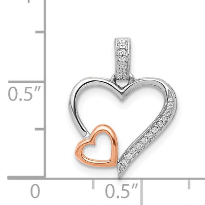 14k White and Rose Gold 1/20 carat Diamond Double Hearts Pendant