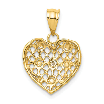 14k and White Rhodium 1/2 point Diamond Filigree Heart Pendant