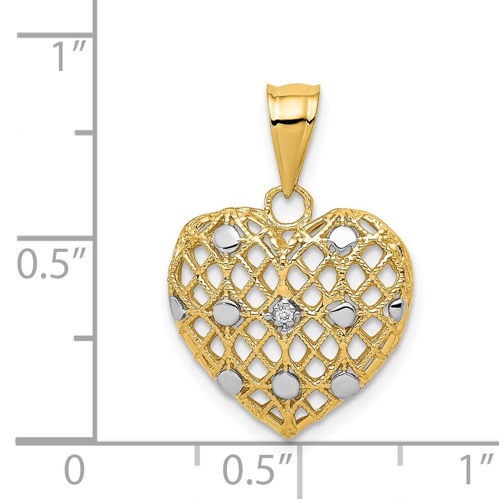 14k and White Rhodium 1/2 point Diamond Filigree Heart Pendant