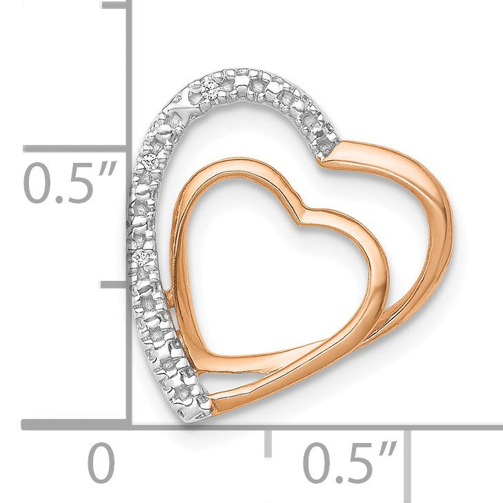 14k Rose Gold .01 carat Diamond Double Heart Chain Slide