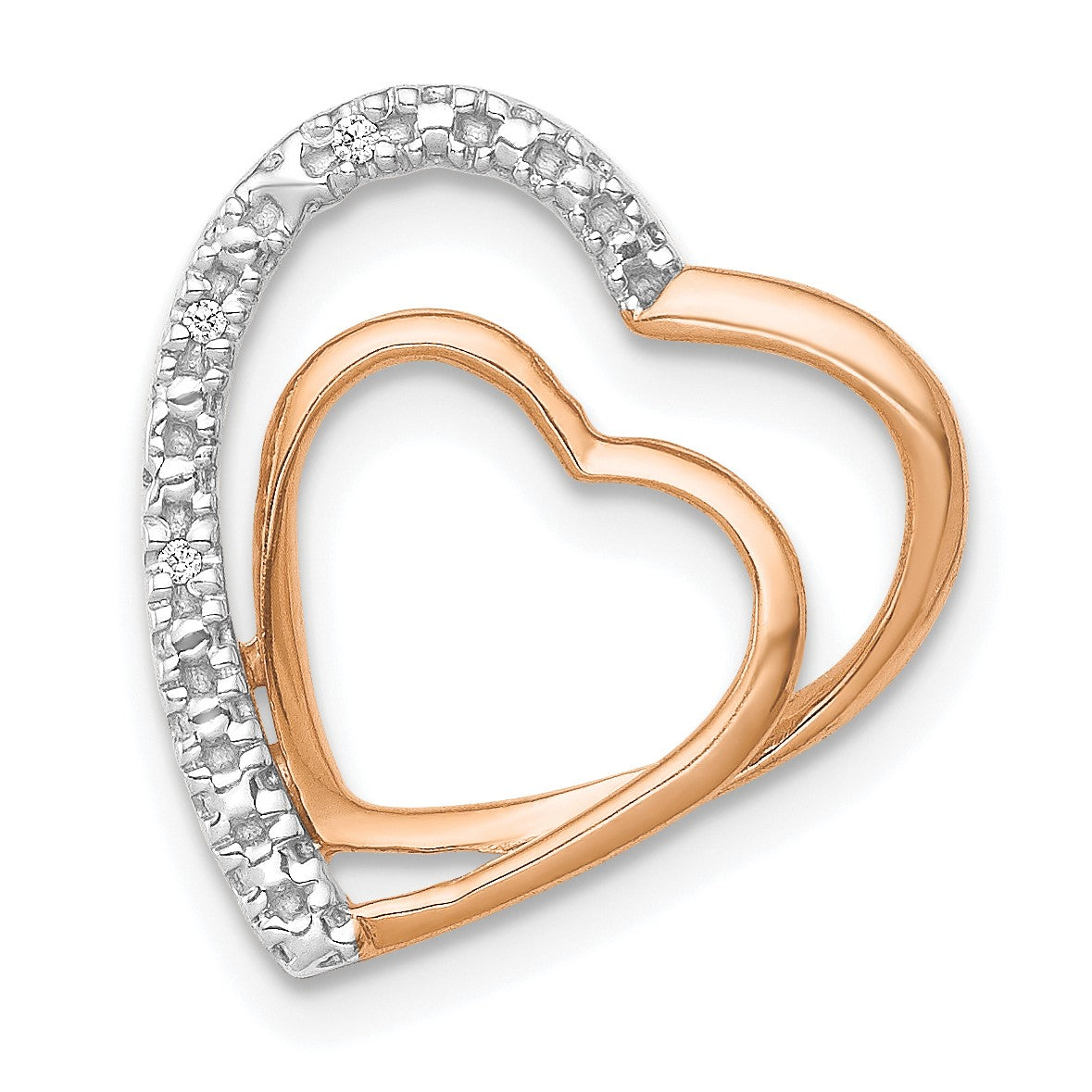 14k Rose Gold .01 carat Diamond Double Heart Chain Slide