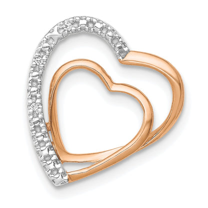 14k Rose Gold .01 carat Diamond Double Heart Chain Slide