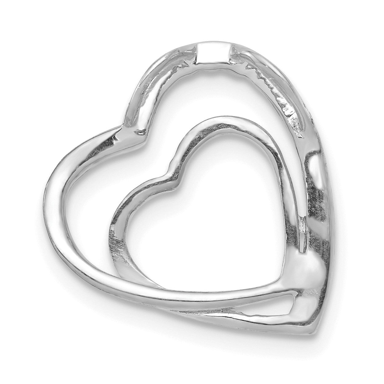 14k White Gold .01 carat Diamond Double Heart Chain Slide