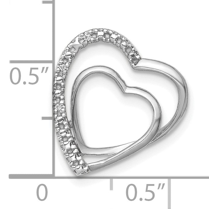14k White Gold .01 carat Diamond Double Heart Chain Slide