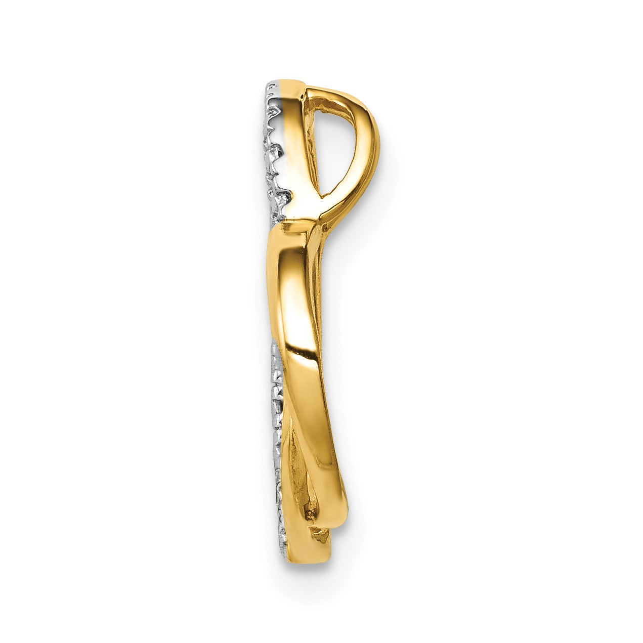 14k and White Rhodium .01 carat Diamond Double Heart Chain Slide