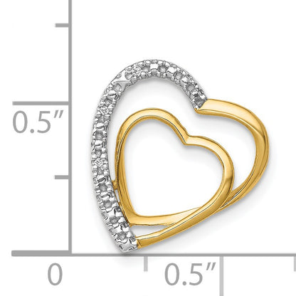14k and White Rhodium .01 carat Diamond Double Heart Chain Slide