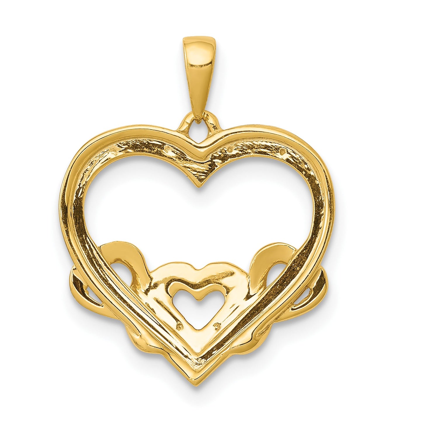 14k and White Rhodium .03 carat Diamond Heart with 3 Smaller Hearts Pendant