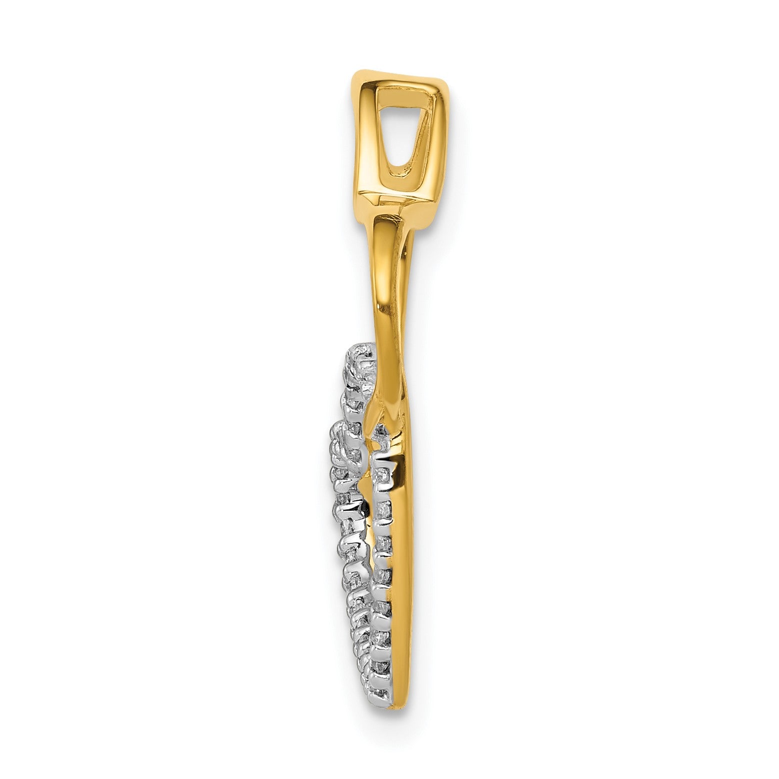 14k Two-Tone 1/10 carat Diamond Double Heart Chain Slide