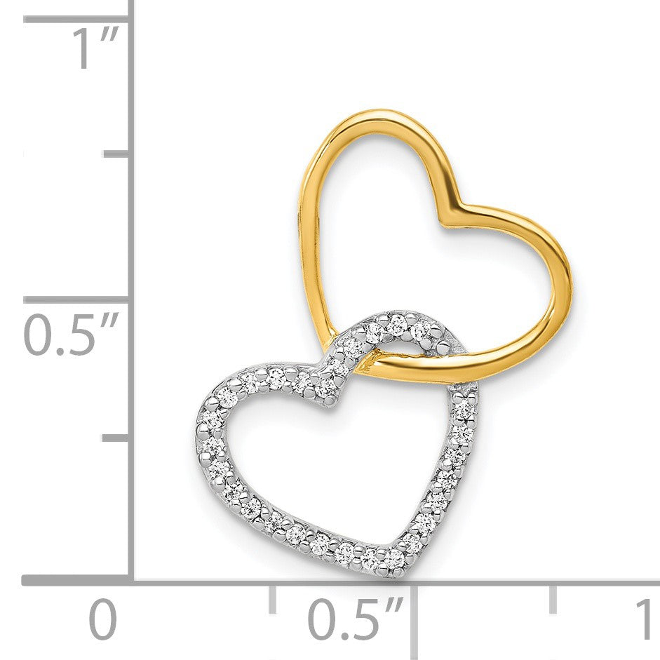 14k Two-Tone 1/10 carat Diamond Double Heart Chain Slide