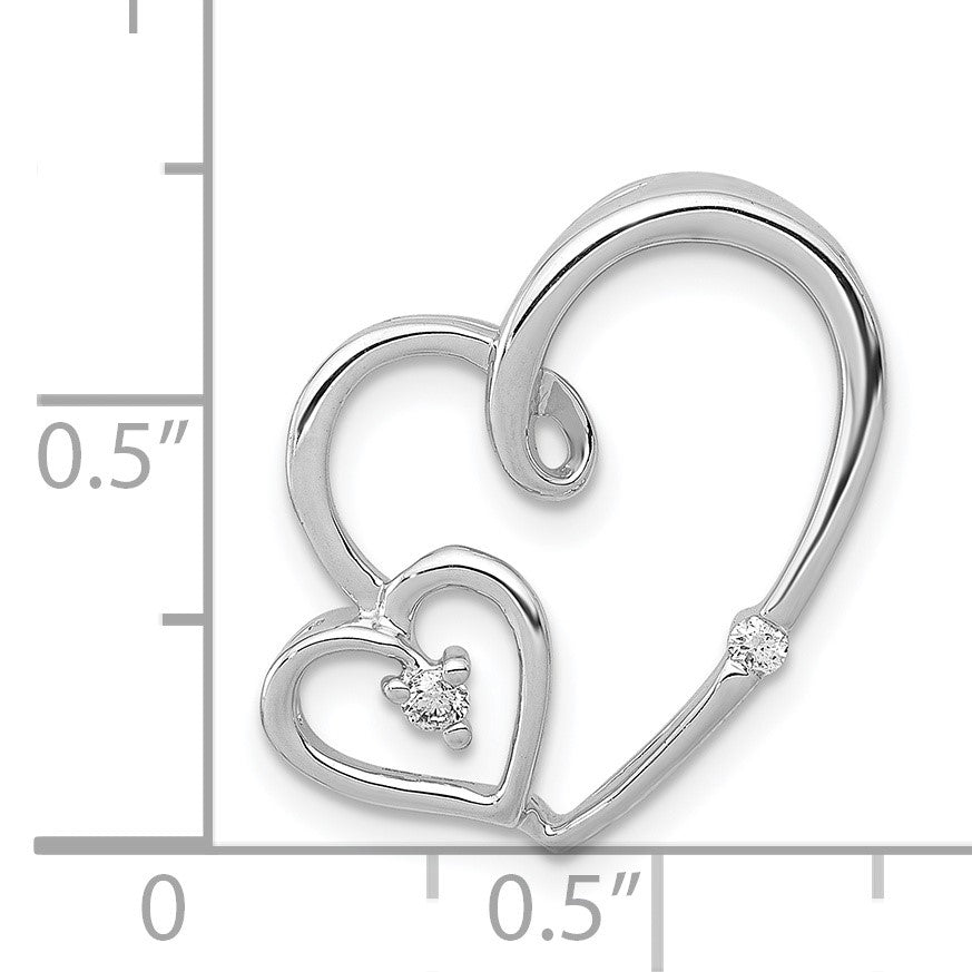 14k White Gold 1/20 carat Diamond Double Hearts Chain Slide