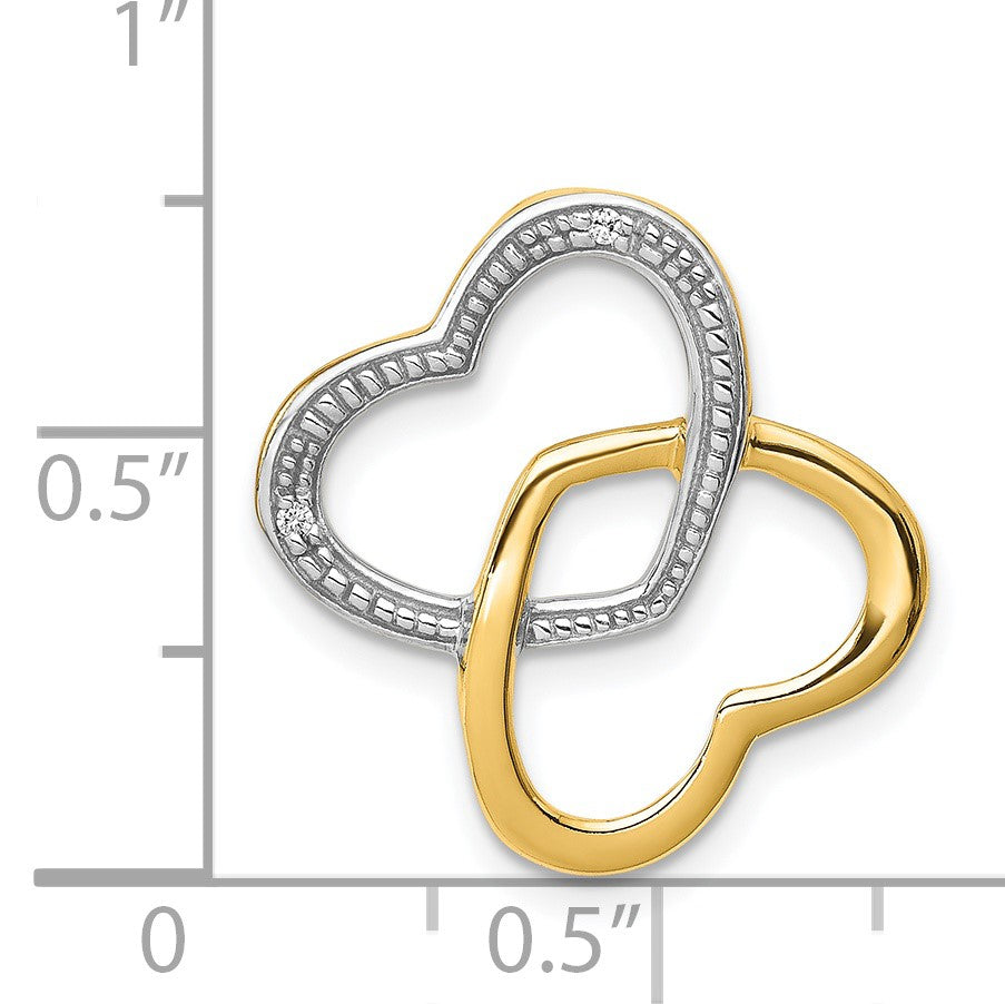 14k and White Rhodium .01 carat Diamond Double Entwined Heart Chain Slide
